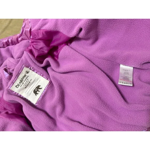 Bearpaw Girls 4T Pink Hooded Puffer Coat Fleece Lined Winter Jacket - Picture 6 of 9